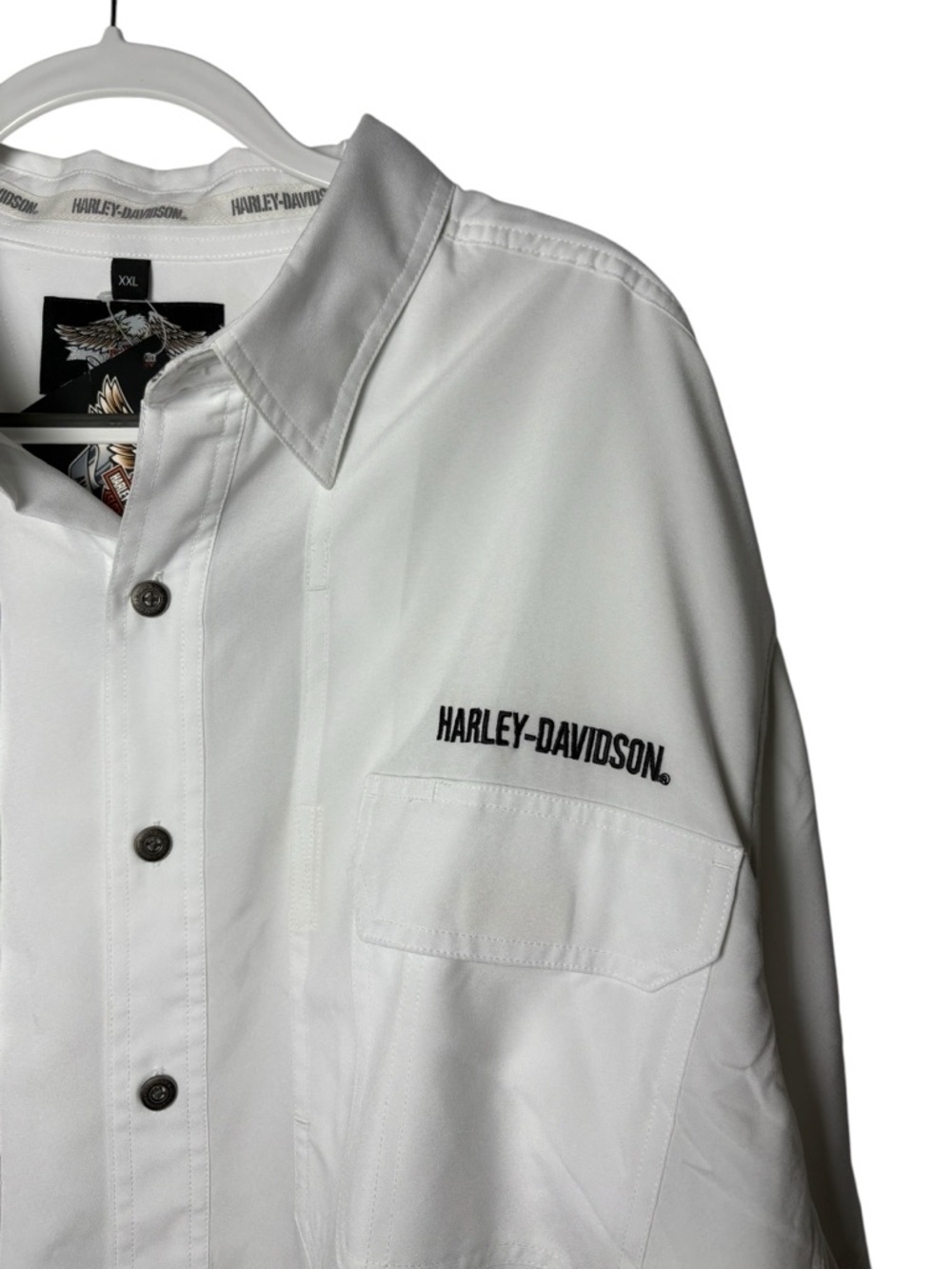 Harley Davidson Long Sleeve White Button Down Shirt XXL Embroidered NWT Biker - Picture 3 of 7